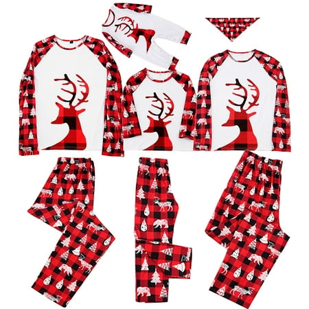

Matching Family Christmas Pajamas Women Men Plaid Deer Sleepwear Elk Clothes Pjs