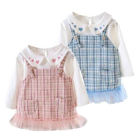 

Maxcozy Baby Girls Winter Dress Long Sleeve Peter Pan Princess Plaid Dresses (Shirt + Dress) Pink 2-3 Years