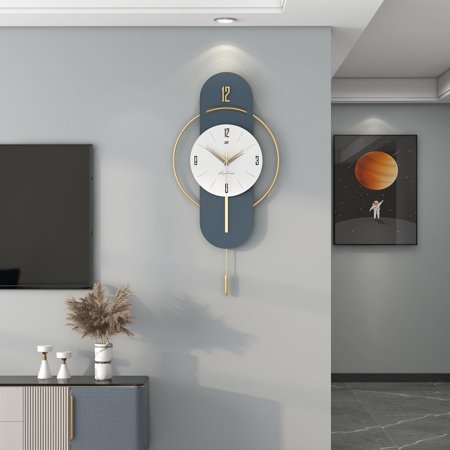 Large Wall Clocks for Living Room Decor Big Decorative Wall Clock Battery Operated Non-Ticking for Kitchen Bedroom Office Home 14 Inch Wood Pendulum Clock Wall Decor