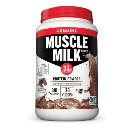 Muscle Milk Protein Powder, Natural Chocolate, 32g Protein, 2.5
