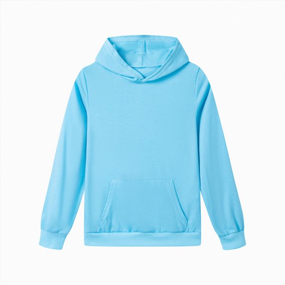 BOBOGOJP Fleece Hoodies for Girls Unisex Cotton Loose Sweatshirts Casual Long Sleeve Pullover Tops with Pockets 7-16Years Light Blue,Size 15-16 Years
