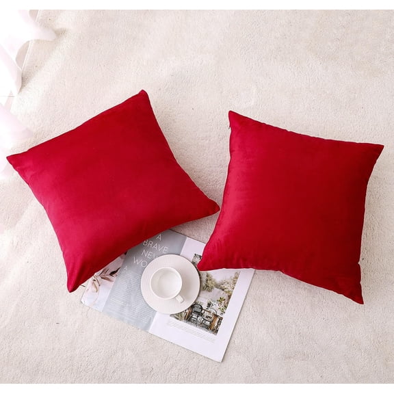 Pack of 2 Red Decorative Pillow Covers 16x16 Soft Cushion Covers Sofa Decor