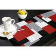 thumbnail image 5 of Abstarct Color Block Indoor Placemats Set of 6, Red Black Grey, Non-Slip/Wipe Clean Linen Dining Table Mat Set, Heat-Resistant Table Liner for Holiday/Party/Outdoor, Table Decoration, 5 of 6