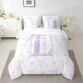 thumbnail image 2 of jejeloiu Personalized Letter L Bedding Comforter Set 7pcs,Monogrammed Theme Queen Bedding Sets,Ribbon Bow Knot Queen Sheet Sets,Ultra Soft Bedroom Decor Reversible, 2 of 8