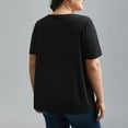 thumbnail image 5 of PNTUTB Plus Size Women's Fashion Solid Color Rhinestone Casual V Neck Short Sleeve Pullover Loose T Shirts, 5 of 6