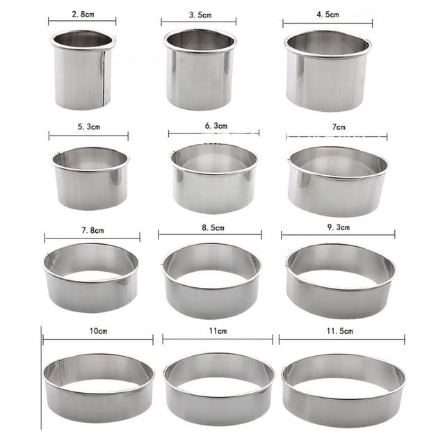 12PCS en Acier Inoxydable Rond Moule à Gâteau Cuisson Mousse Anneau Outils de Cuisine Pizza Cuisson Cookie Cutter Bricolage Gâteau Anneau Outils