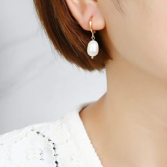 18K Gold Plated 925 Sterling Silver Op Dangle Shell Pearl Earrings For Women - Peral Size 12Mm[Z1799]