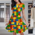 thumbnail image 2 of Colorful Building Bricks Small Plastic Blocks Women's Classic Swing Skater Dress Casual Work Party Cocktail Dresses, 2 of 6