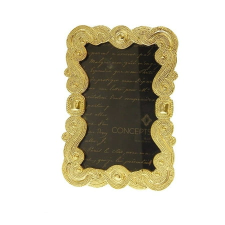Concepts in Time Picture Frame Gold Ornate Textured Beaded 4x6
