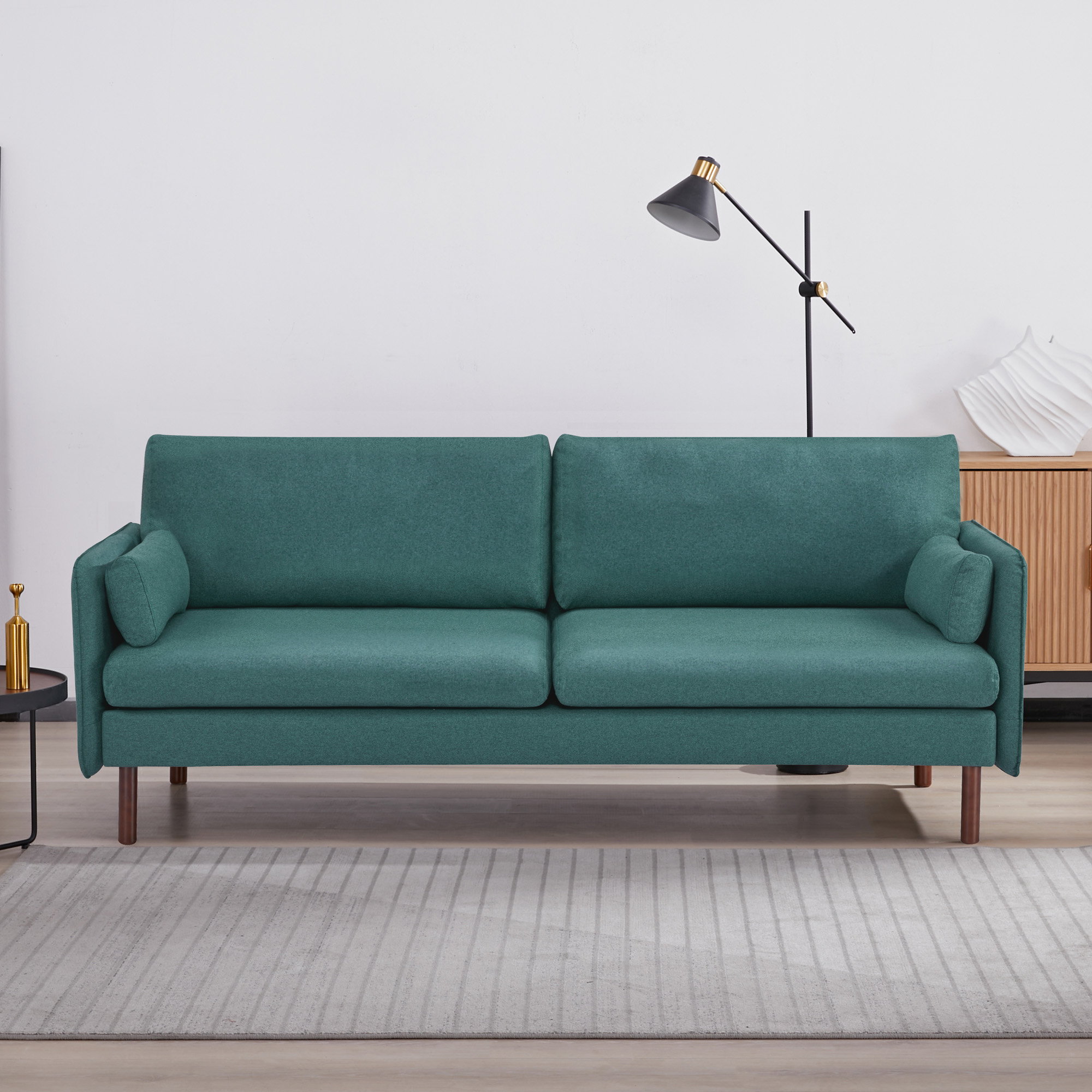 A&D Home Yucca Dark Green Polyester Modern Sofa, Upholstered Contemporary Couch