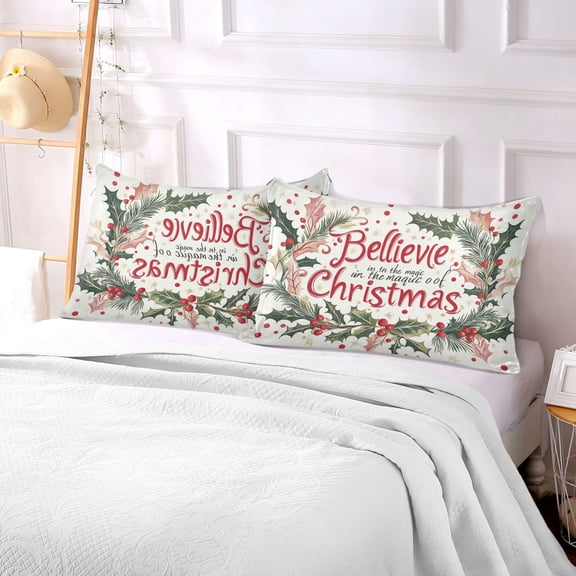 Pillow Case Plush Pillow Design Leaf Wreath Pattern for Christmas Case standard size/King size/Queen size Bed Pillow Pillowcases