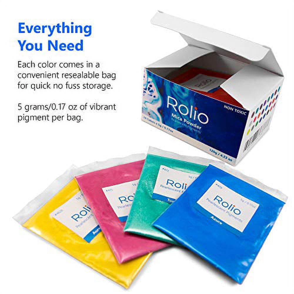 Rolio Mica Powder Pearlescent Color Pigment - Art Set for Resin Epoxy - for  Soap Making, Nail Polish Set, Lip Gloss Set, Eye Shadow, Bath Bomb, Slime