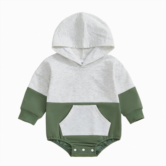 Quealent Newborn Baby Boy Girl Hooded Romper Long Sleeve Front Pocket Solid Color Hoodie Bodysuit Fall Winter Outfit (Grey, 6-12 Months)