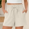 thumbnail image 2 of Horkkom Shorts for Women Elastic Waist Drawstring Solid Color Linen Shorts Summer Casual Beach Shorts with Pockets, S-2XL, 2 of 8