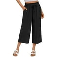 thumbnail image 2 of Tianiyouqing Linen Pull on Capri Pants for Women Lightweight High Waist Drawstring Stretch Cropped Pants Elastic Comfy Work Gauchos Pants with Pockets Black XL, 2 of 9
