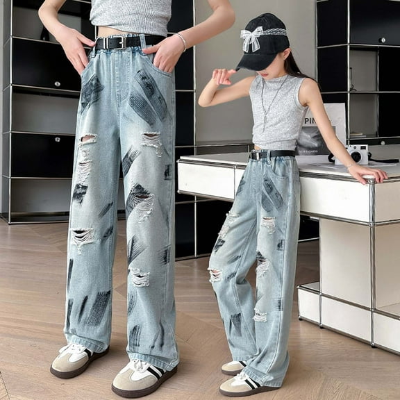 Kids Girls' Fashion Jeans Elastic Waist Wide-Leg Palazzo Denim Pants for Teens Justice Girls Clothing