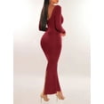 thumbnail image 3 of Arvbitana Women's Knit Long Dress Long Sleeve Split Bodycon Dress Solid Color Square Neck Wrap Hip Evening Dress for Cocktail Party, 3 of 7