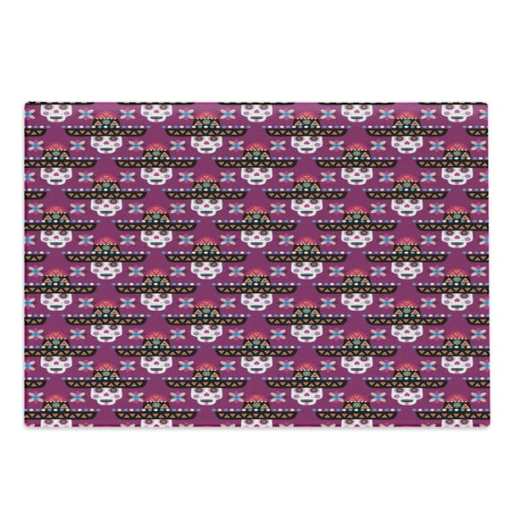 Cinco de Mayo Cutting Board, Traditional Mexican Ornamental Skull Motif with Sombrero Hat, Decorative Tempered Glass Cutting and Serving Board, in 3 Sizes, by Ambesonne