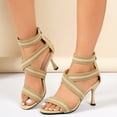thumbnail image 2 of SACFOF Women Fashion Pointed Toe Heel Sandals Strap Heels Roman Style Back Zipper Open Toe High Heel Casual Cloth, 2 of 5