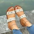 thumbnail image 4 of LOVZFMLL Women's Slide Sandals Hollow Buckle Slip-On Flats Casual Summer Open Toe Slippers Women's Comfort Sandals Beige 6, 4 of 9