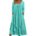 thumbnail image 1 of Robes de Printemps pour Femmes Décontractées Manches 3/4 Longue Robe Évasée Basique Plage Vacances Travail Maxi Robe 2025, 1 of 4