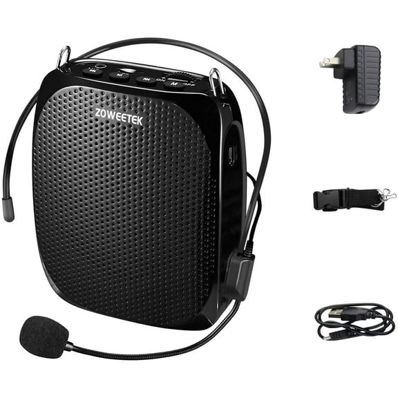 Zoweetek Mini Voice Amplifier for teachers with Wired Microphone Headset, Pa System Supports TF/USB for Teachers, Singing, Yoga, Training,Tour Guide