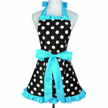 

Cute Apron Retro Polka Dot Aprons with Pockets Adjustable Kitchen Aprons for Women Girls Waitress Chef Mother s Day Gift（Large Dot Lake Blue Lace）