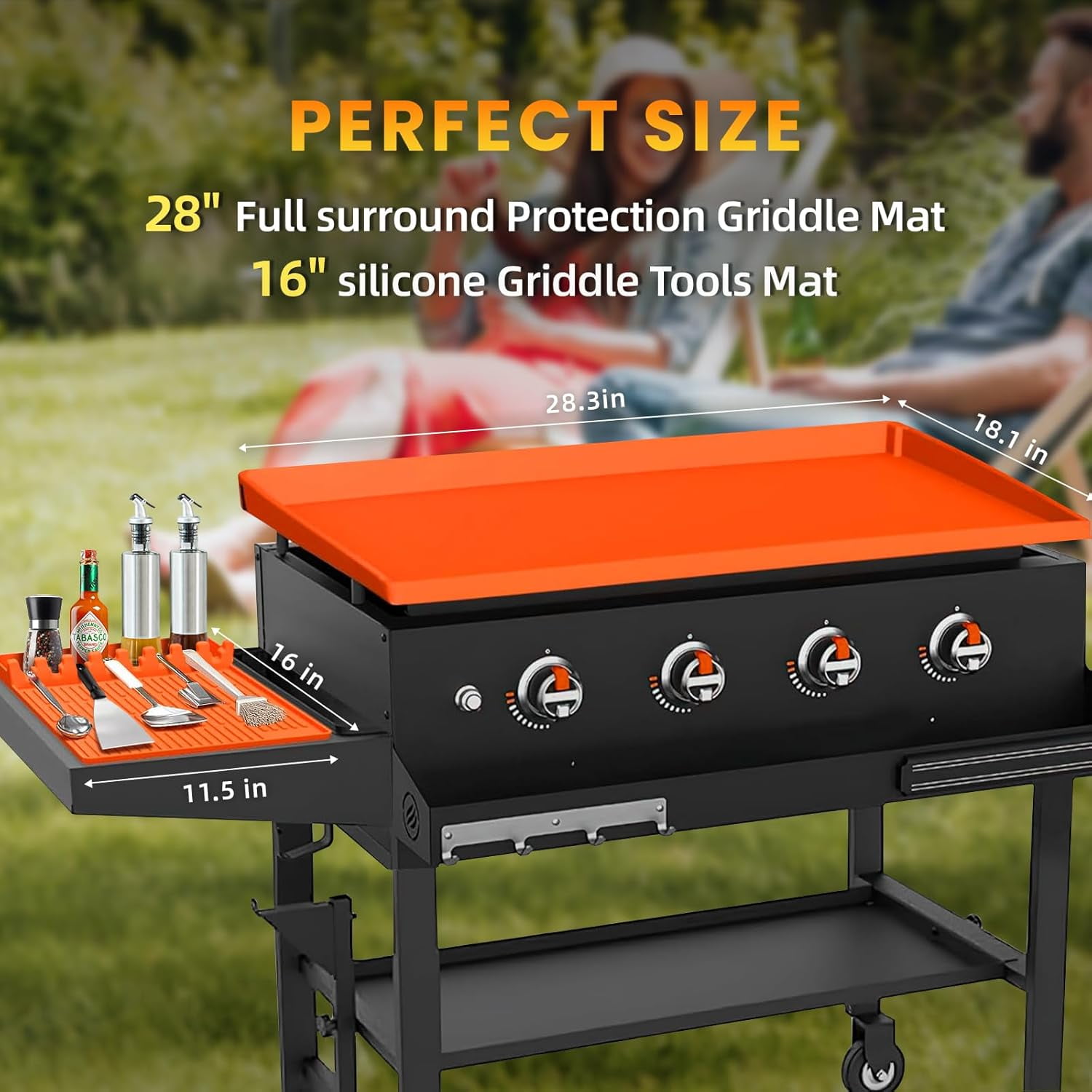 SUMMIT 28" Blackstone Silicone Griddle Cover and 16" Blackstone Griddle Accessories | Comprehensive Protection | Thick & Durable | Reusable & Premium Food-Grade Silicone Grill Mat | from Dirt & Rust