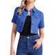 thumbnail image 1 of CHAQUETA DE MEZCLILLA RECORTADA PARA MUJER INSPIRE CHIC, MANGAS CORTAS, CIERRE FRONTAL CON BOTONES, TALLA XS, AZUL REAL, 1 of 6