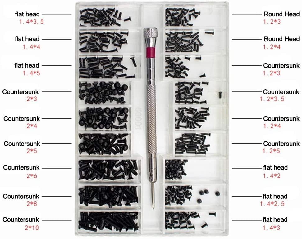 Small Screws Assortment Kit 18 Kinds M1.2 / M1.4 / M2.0 Tiny Micro