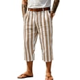 thumbnail image 2 of Favoffer Men Linen Cropped Pants Vertical Stripe Pattern Elastic Waist Waistband Button Fly Closure Side Pockets Capri Pants for Daily Walking Casual Outdoor, 2 of 9