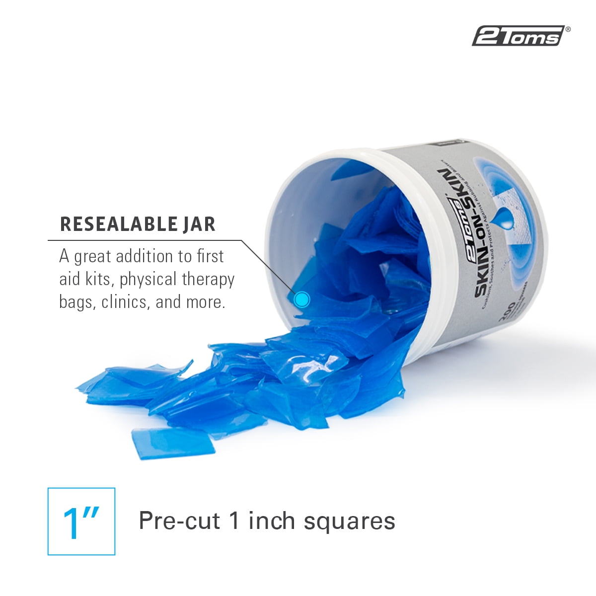 2Toms Skin-on-Skin Soothing Hydrogel Square Pads for Blisters and Skin Irritations, 200 1-Inch Squares