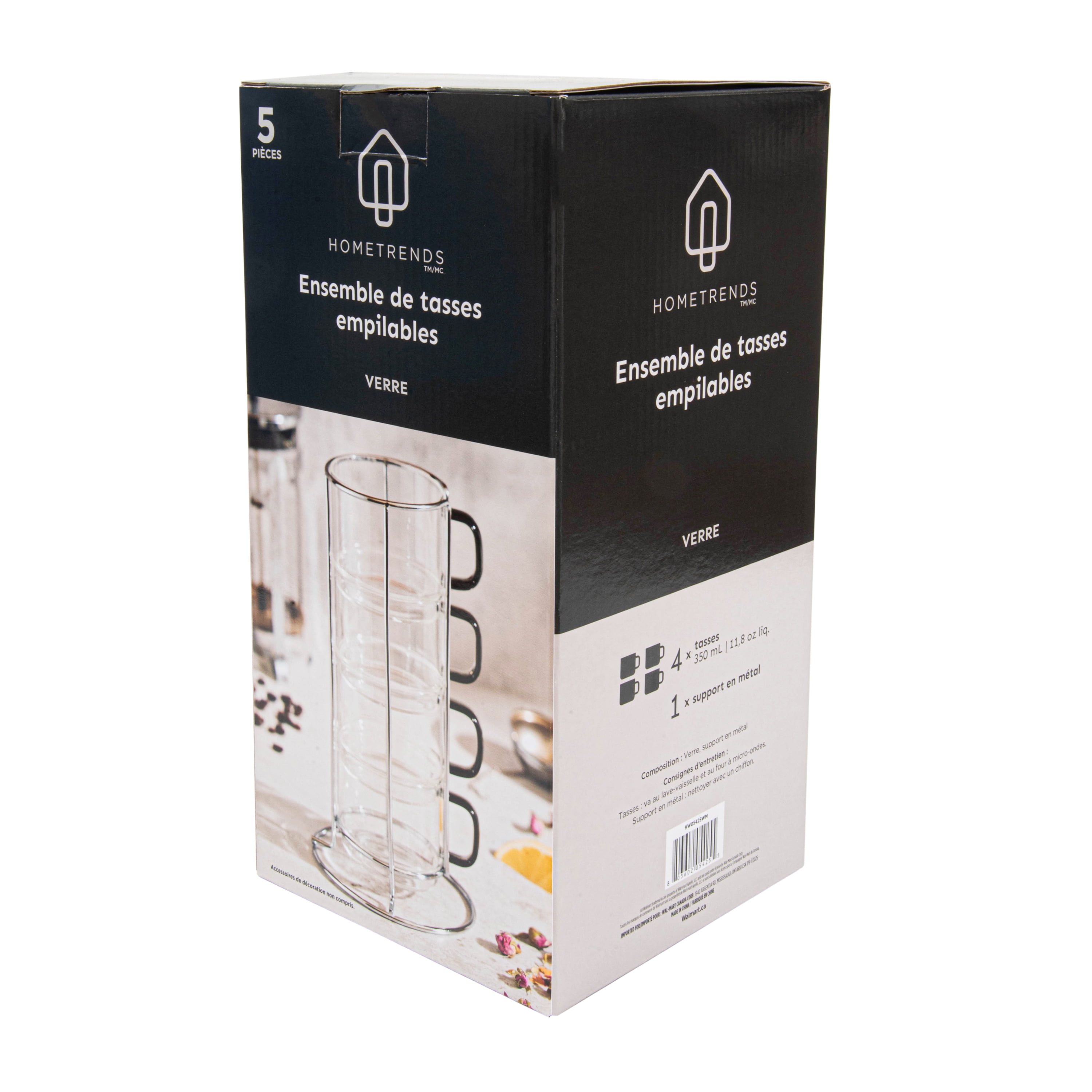 HomeTrends 4 pc stackable Glass mugs with silver metal stand