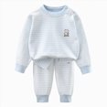 thumbnail image 3 of TOWED22 Toddler Baby Boy Fall Outfit Long Sleeve Crew Neck Contrast Color Sweatshirt Top Pant Cute Newborn Infant Waffle Clothes Size:140,Color:Blue, 3 of 8