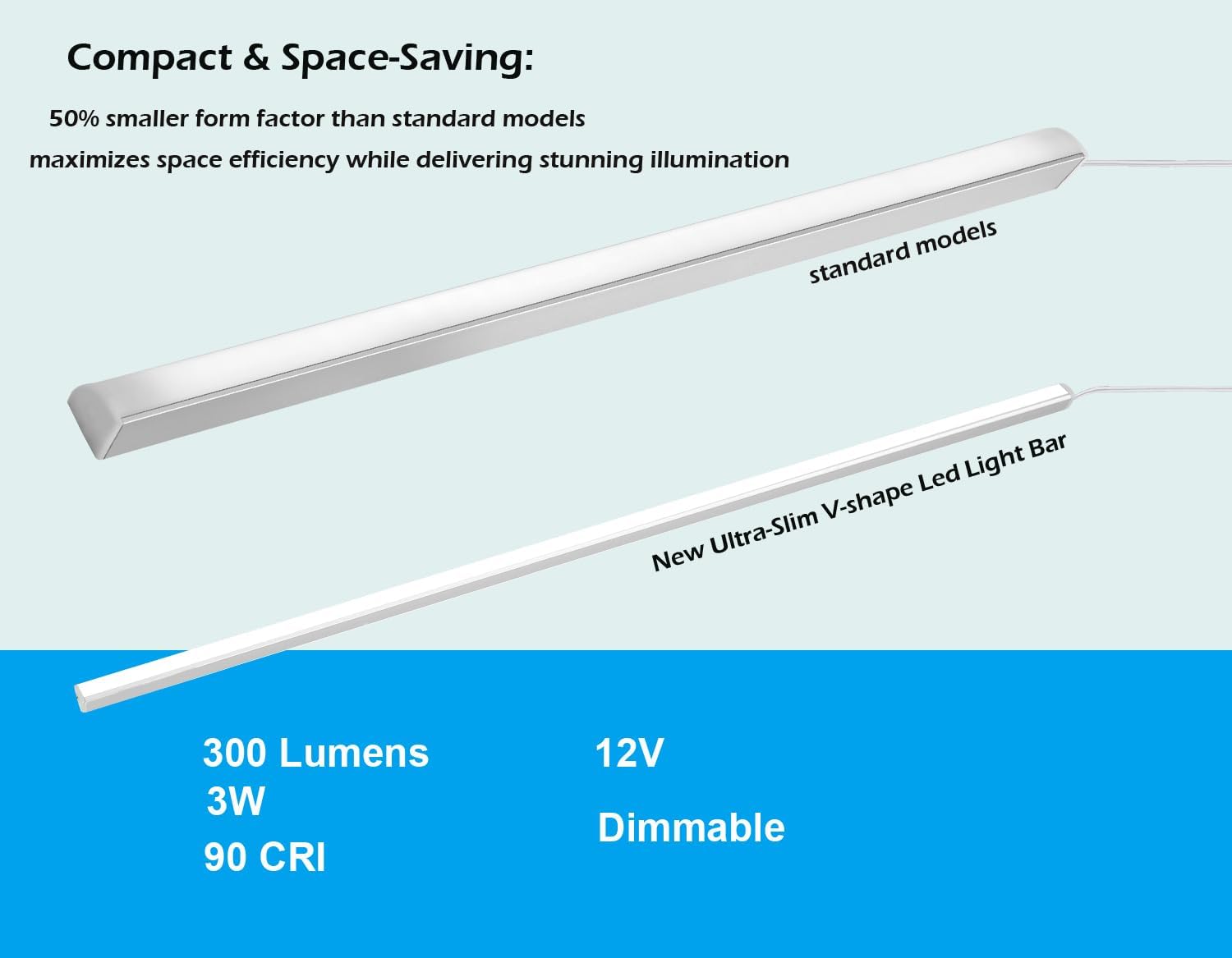 V-Shape Under Cabinet Lighting Kit - 4pcs 12" Dimmable Slim LED Light Bars for Showcase Shelf Seamless Illumination - 1200lm, 12W - Warm White 3000K