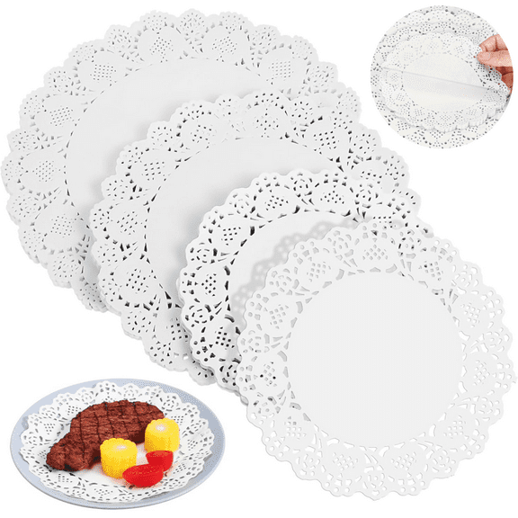 200pcs White Lace Paper Doilies Disposable Round Decorative Paper Placemats Table Paper Pad Mats for Buffet Cake Food Party Wedding Tableware Decorations