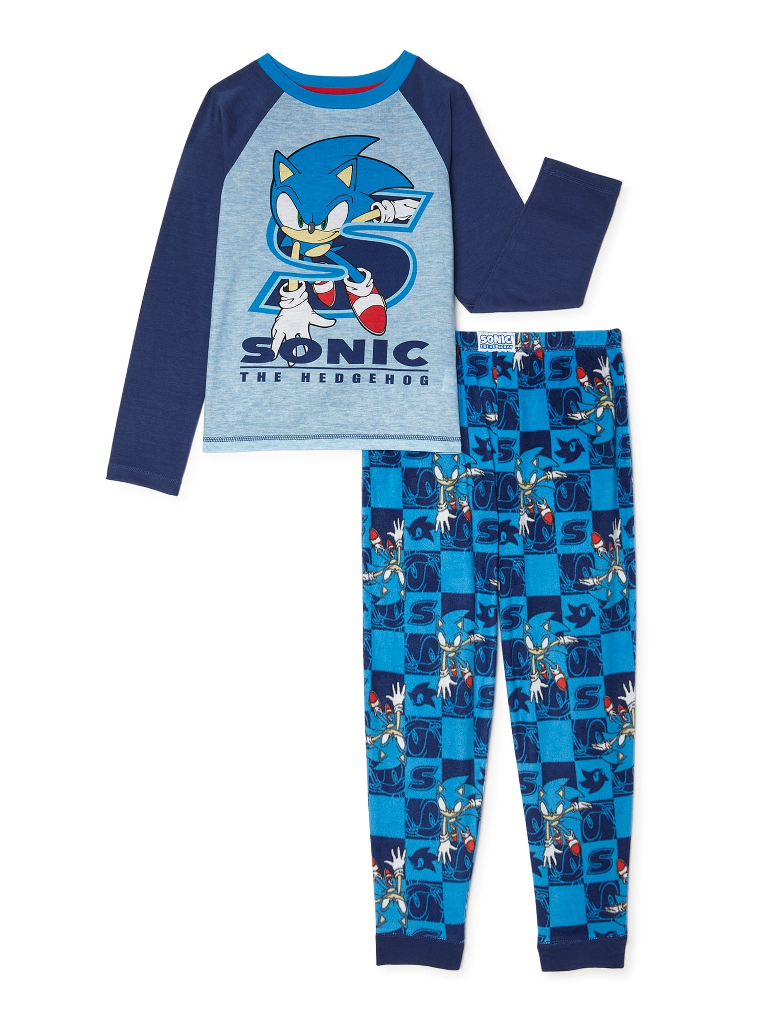Sonic The Hedgehog Pajamas Boys Set Long Sleeve Shirt Pants Size 4-12 Winter NEW 