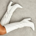 thumbnail image 3 of Womens Knee Length Tall Boots Leather Pointed Toe Chunky Block High Heels Mid Calf Dress Boots White, 3 of 9