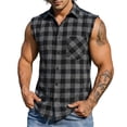 thumbnail image 2 of Swuxness Men's Sleeveless Turndown Collar Tank Plaid Fashion Button Pocket Casual Beach Top Shirts, 2 of 5