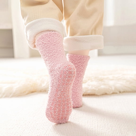 CPNG CPNG Kid Girls Fuzzy Socks Solid Color Coral Fleece Non Slip Floor Socks Comfy Fluffy Lined and Thickened Short Warm and Lint Free Autumn Winter Socks
