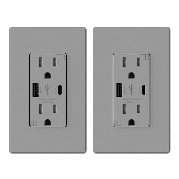 ELEGRP USB Outlets Receptacles, USB C Wall Outlet, 25W 5.0 Amp High Speed Charging USB Electrical Outlet, 15 Amp Tamper-Resistant Outlet with USB C Ports, UL Listed, Wall Plate Included
