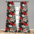 thumbnail image 4 of Ambesonne Floral Inspiration Curtains, Tropical Dream, Pair of 28"x84", Ruby Off White Black, 4 of 5