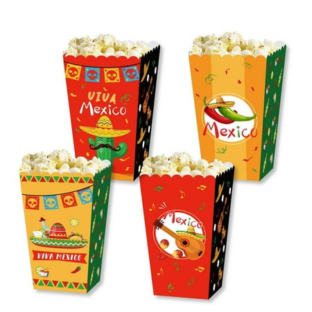 

24 Pack Mexico Popcorn Treat Boxes Dessert Popcorn Cookie Tray Candy Bags Mexico Theme Party Supplies for Baby Shower or Birthday Party Decorations