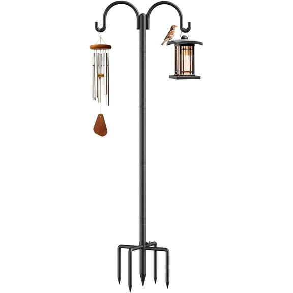 Bird Feeder Pole - Adjustable Double Shepherds Hooks for Bird Feeder with 5 Prong Base - 76 Inch Heavy Duty Shepherds Hooks for Outdoor,Hanging Garden Plant,Solar Light Lanterns