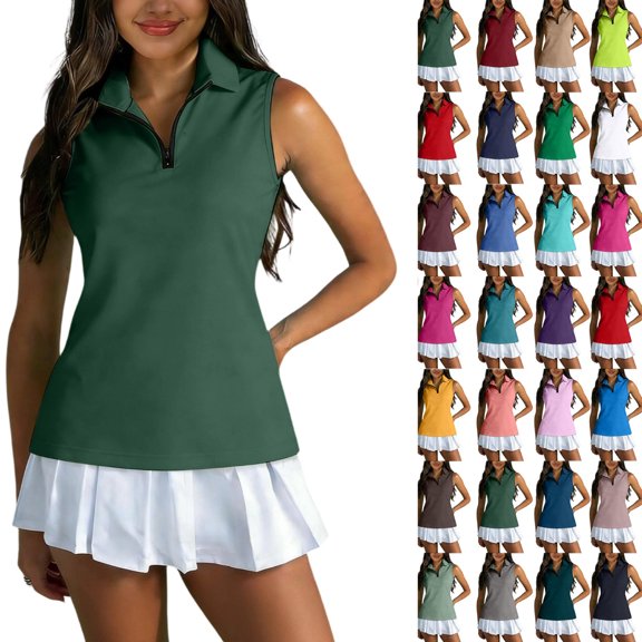 Womens Sleeveless Golf Shirts Zip Up Collared Athletic Tank Top Performance Breathable Quick Dry Summer Sport Polo Shirts for Women Casual Outdoor Army Green L