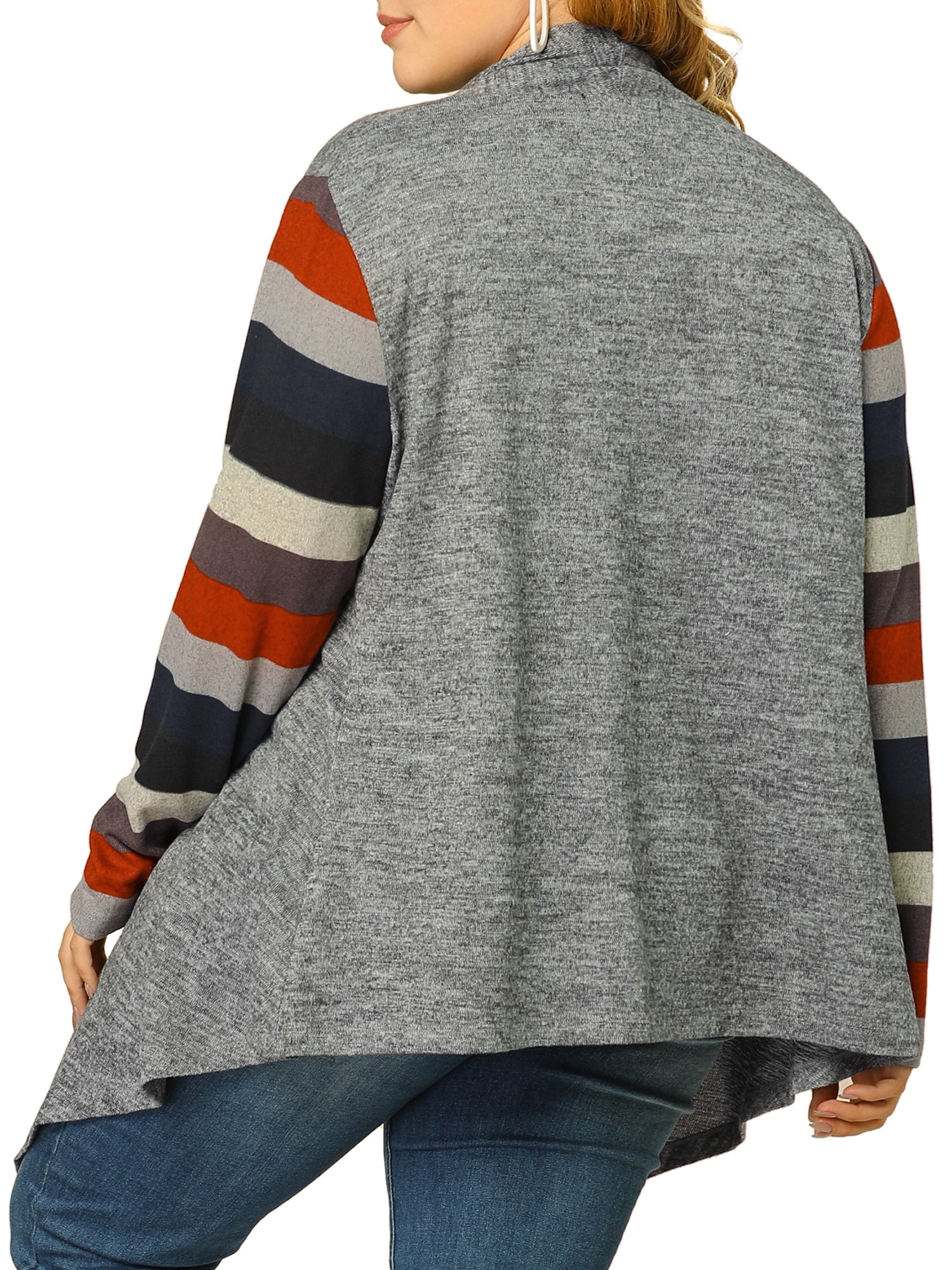 DARING DIVA Plus Size Striped Open Front Knit Cardigan Sweaters Shrugs 2X Gray