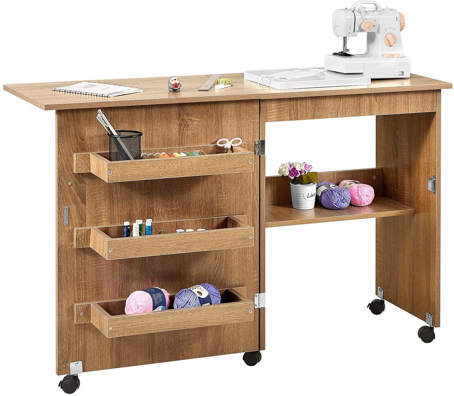 Cinnamon Cherry Sewing Cabinet Furniture/Craft Center Folding Table with Sew-Kit Bundle