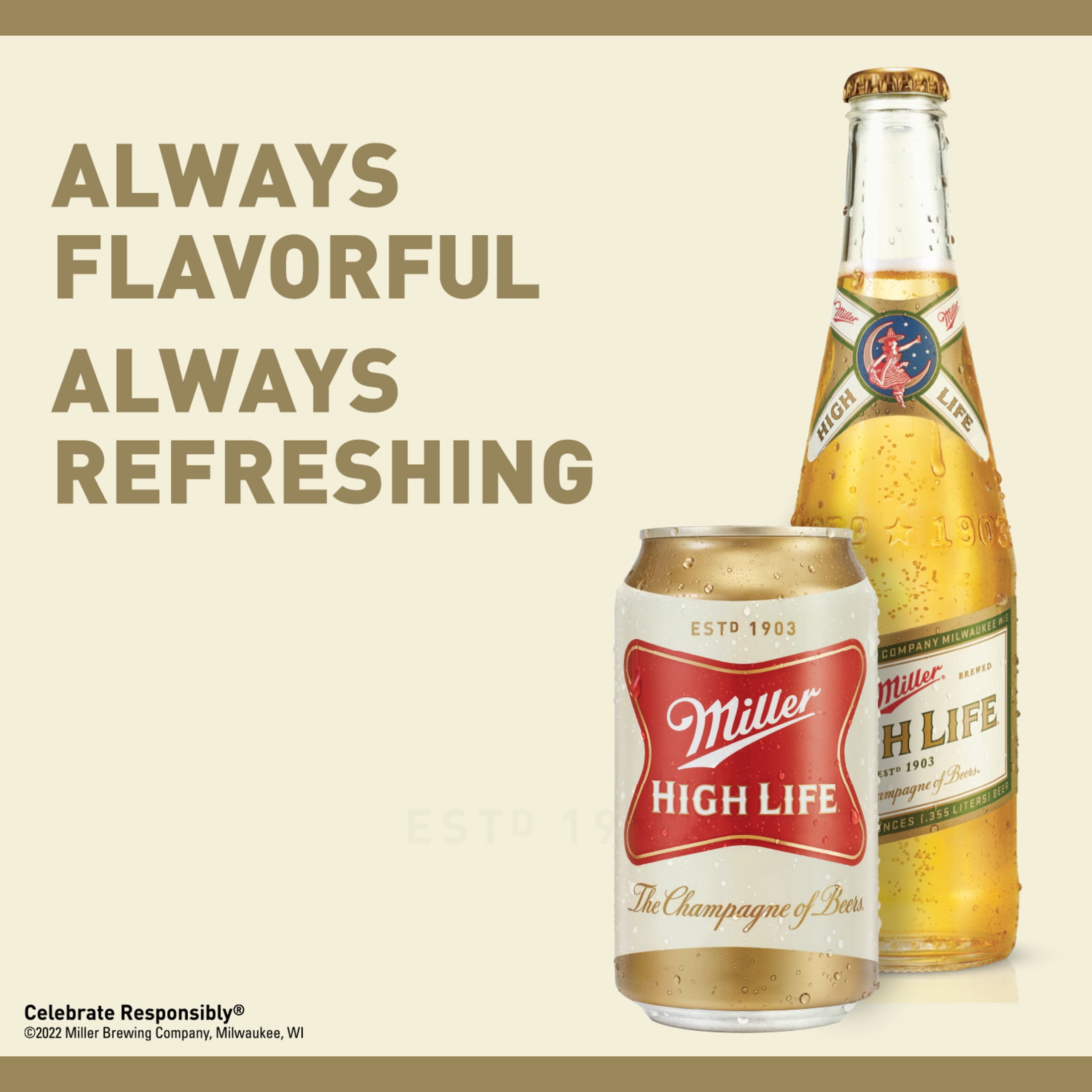 Miller High Life American Beer, 12 Pack, 12 fl oz Glass Bottles, 4.6% ABV