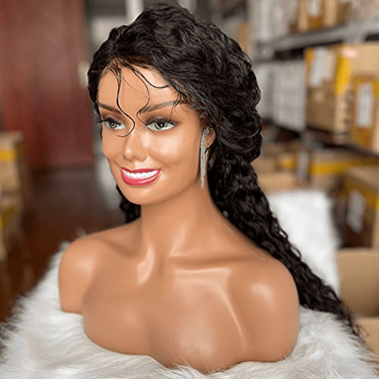 Studio Limited 17 Realistic PVC Mannequin Head with Shoulders Upper Body  Female Manikin Head Bust Makeup&Eyelashes Display for Wigs, Hats, Scarves