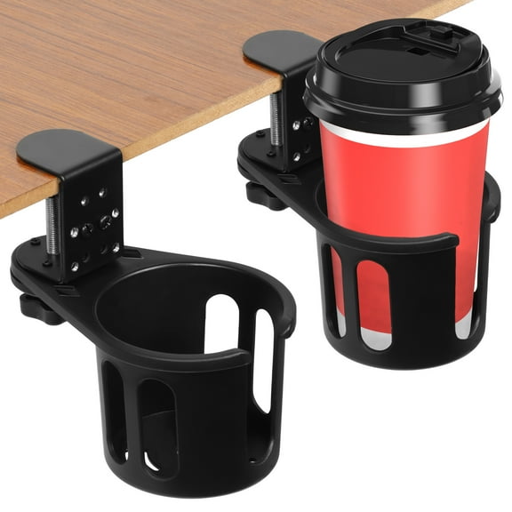 2Pcs Desk Cup Holder Clamp Anti Spill Table Edge Clamp Securely Hold Mug Bottle Rotatable Design Easy to Install Clip Cup Holder for Home Office and Gaming